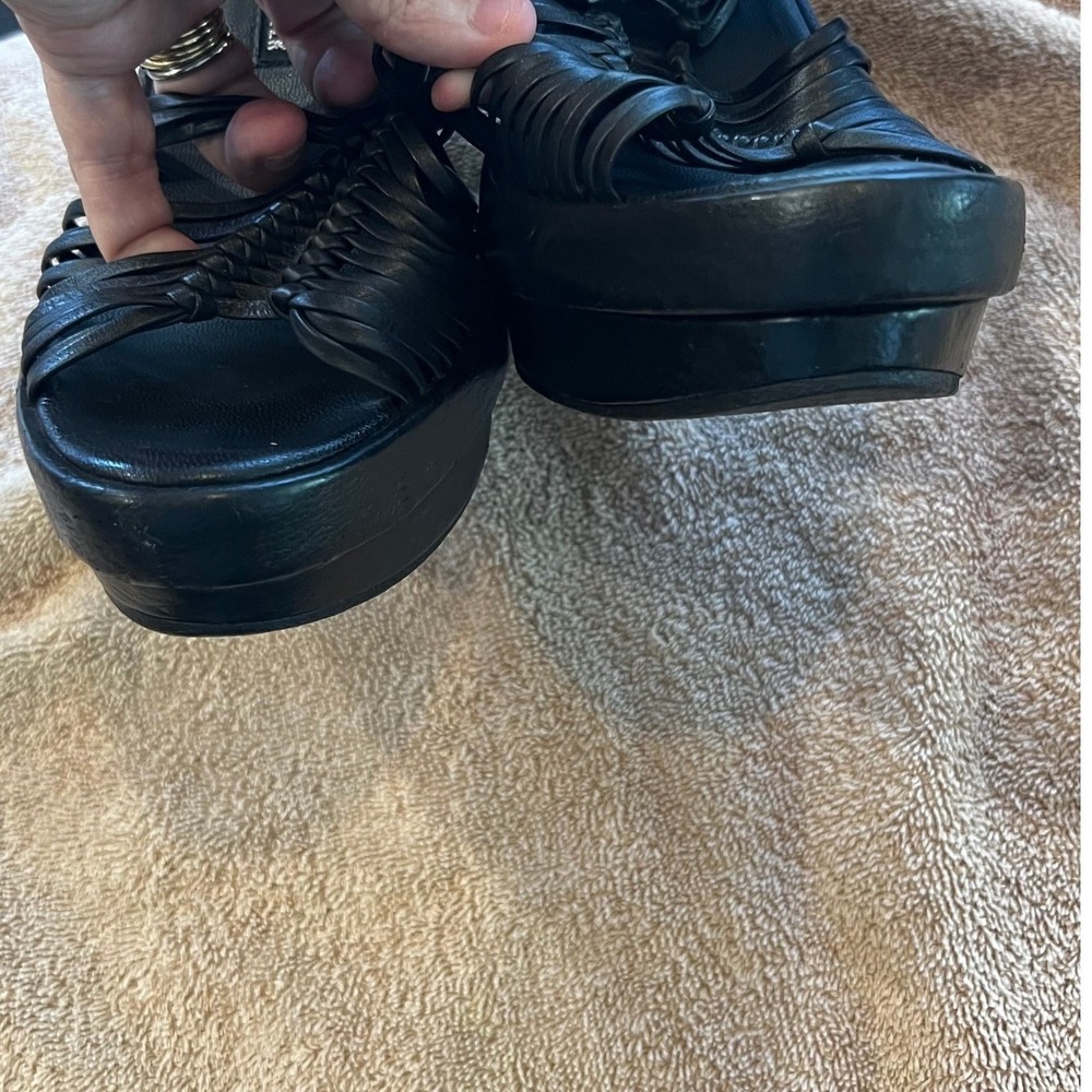 Ann Demeulemeester Black Leather Gladiator Wedge Sandals Size 37 - Picture 6 of 16